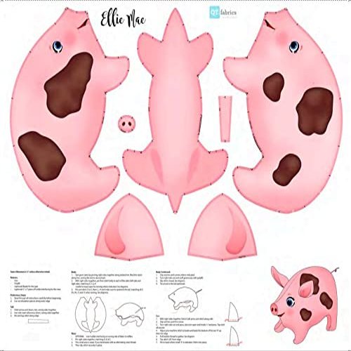 36" X 44" Panel Ellie Mae Stuffable Pig Stuffed Animal Kids Toys Cotton Fabric Panel (D475.78)