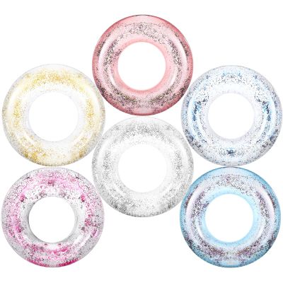 6 Pcs Glitter Pool Floats Inflatable Pool Tube Transparent Swimming Ring Bachelorette Party Floatie Colorful Disco Inner Tube for Adults, Bride Wedding Engagement Beach Party Favors