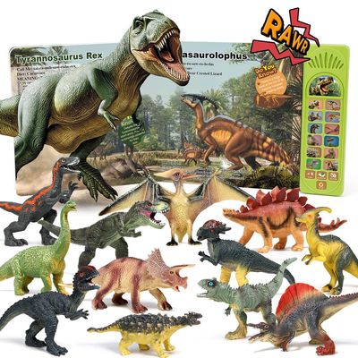 OENUX Dinosaur Toys with Interactive Sound Book for Kids 3-5, Dinosaur Book with Sound &12 Toy Dinosaurs Figures, Toddler Learning Toys for Boy, Present for Boys Girl Age 4-7