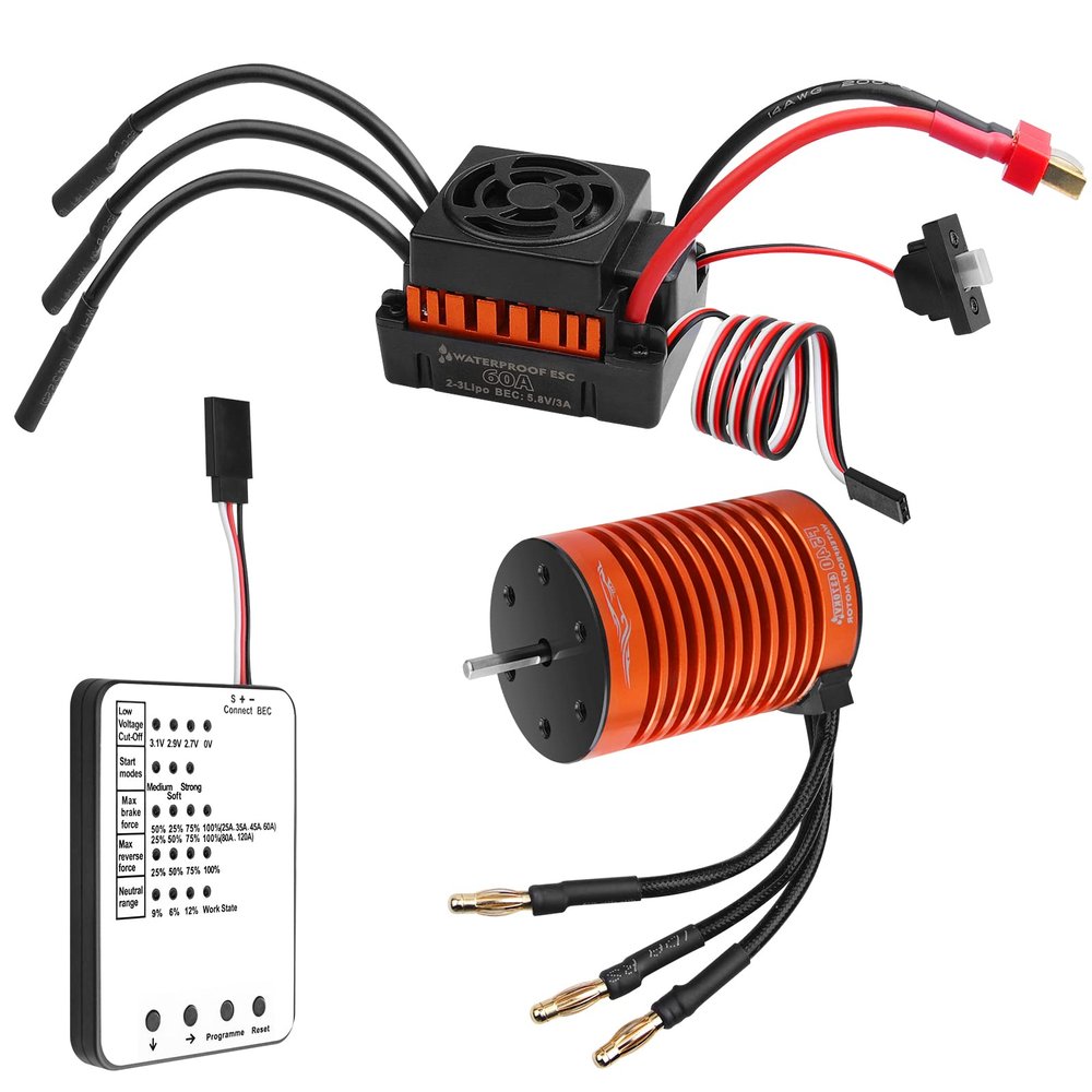 RC Motor & ESC Combo Set,1:10 F540 4370KV Brushless Motor and 60A ESC with Electric Speed Controller Program Card for 1/10 RC Off Road Car Trucks