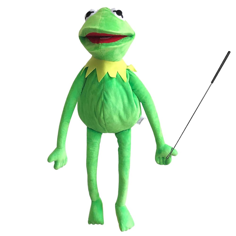 Kermit Frog Puppet with Puppets Control Rod & 50 Pcs Kermit The Frog Puppet Stickers, Hand Kermit Puppet Soft Stuffed Plush Toy for Boys & Girls - 24 Inches