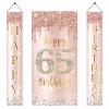65th Birthday Door Banner Decorations for Women, Pink Rose Gold 65 Birthday Backdrop Sign & Happy Birthday Porch Party Supplies, Large 65 Year Old Birthday Decor view 1