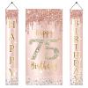75th Birthday Door Banner Decorations for Women, Pink Rose Gold 75 Birthday Backdrop Sign & Happy Birthday Porch Party Supplies, Large 75 Year Old Birthday Decor view 1