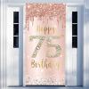 75th Birthday Door Banner Decorations for Women, Pink Rose Gold 75 Birthday Backdrop Sign & Happy Birthday Porch Party Supplies, Large 75 Year Old Birthday Decor view 2
