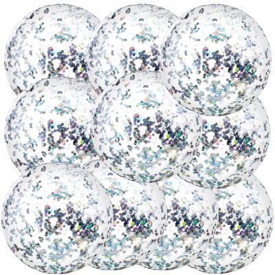 Civaner 10 Pcs Inflatable Glitter Beach Balls 16 Inch Large Sparkly Confetti Pool Balls Clear Blow up Balloon Toys for Wedding Baby Shower Birthday 2026 New Year Party Decoration(Silver,Glitter)