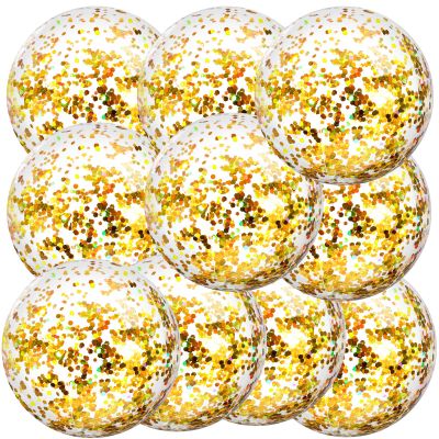 Civaner 10 Pcs Inflatable Glitter Beach Balls 16 Inch Large Sparkly Confetti Pool Balls Clear Blow up Balloon Toys for Wedding Baby Shower Birthday 2026 New Year Party Decoration(Gold,Glitter)