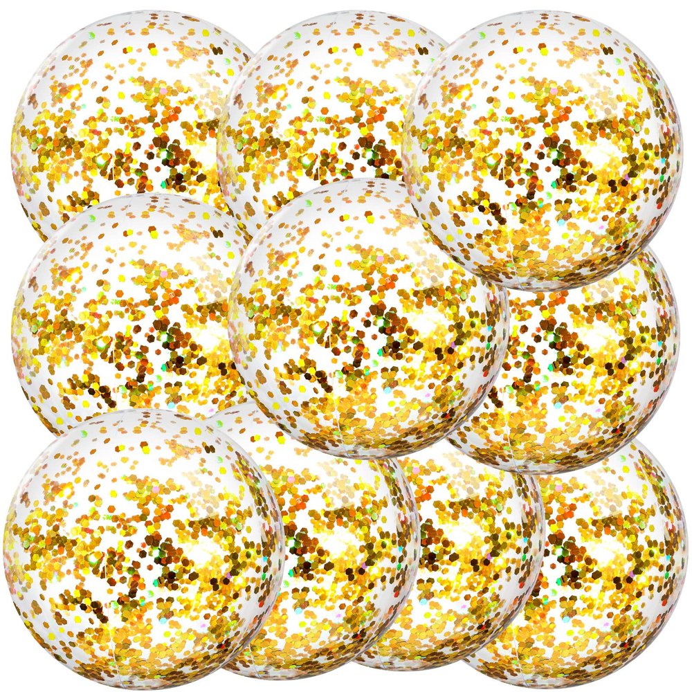 Civaner 10 Pcs Inflatable Glitter Beach Balls 16 Inch Large Sparkly Confetti Pool Balls Clear Blow up Balloon Toys for Wedding Baby Shower Birthday 2026 New Year Party Decoration(Gold,Glitter)