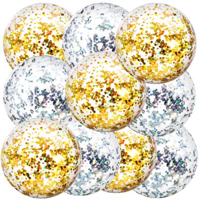 Civaner 10 Pcs Inflatable Glitter Beach Balls 16 Inch Large Sparkly Confetti Pool Balls Clear Blow up Balloon Toys for Wedding Baby Shower Birthday 2026 New Year Party Decoration(Gold, Silver,Glitter)
