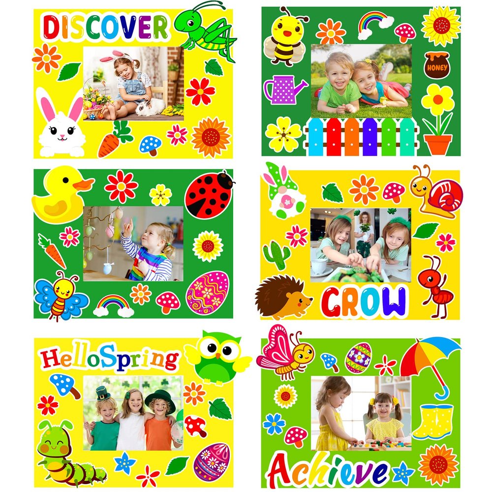 30 Packs Spring Craft Kits for Kids Bulk Springtime DIY Picture Frame Craft Flower Butterfly Easter Art Craft Mothers Day Craft Party Favors Home Classroom Game Activities Bulletin Board Decoration