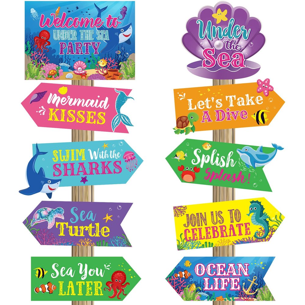 20 Pieces Under The Sea Party Decorations Ocean Sea Animal Party Signs Ocean Themed Birthday Party Decor Baby Shower Beach Party Supplies for Boys Girls Kids