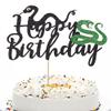 Qerleny black glitter snake cake topper snake theme happy birthday cake decoration animal theme birthday supplies decoration view 1