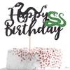 Qerleny black glitter snake cake topper snake theme happy birthday cake decoration animal theme birthday supplies decoration view 3
