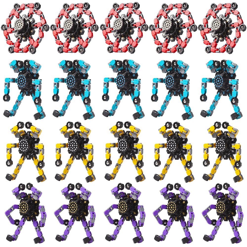 20PCS Transformable Fingertip Gyro Toy,Deformation Chain Robot Deformed Mechanical Spiral Twister Decompression Fingertip Toy Party Favors for Kids