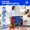 HONEY JOY Jumbo 4-to-Score Giant Game Set, 3-in-1 Indoor Outdoor Family Yard Game Set w/Basketball Hoop & Ring Toss, 42 Jumbo Rings, Quick-Release Slider, Giant 4-in-A-Row for Kids & Adults view 3