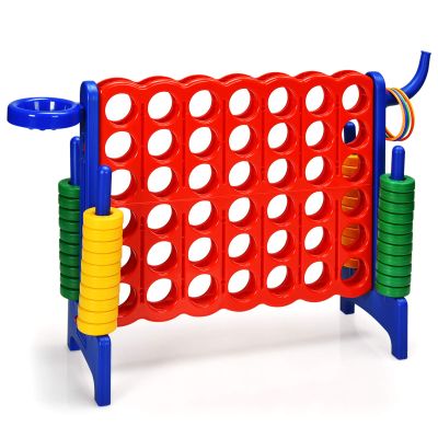 GLACER Giant 4-in-A-Row, Jumbo 4-to-Score Giant Game Set, Outdoor Connect-All-4 Game Set w/Basketball Hoop, Ring Toss, Quick-Release Slider, 42 Jumbo Rings, Backyard Games for Kids & Adults (Blue)