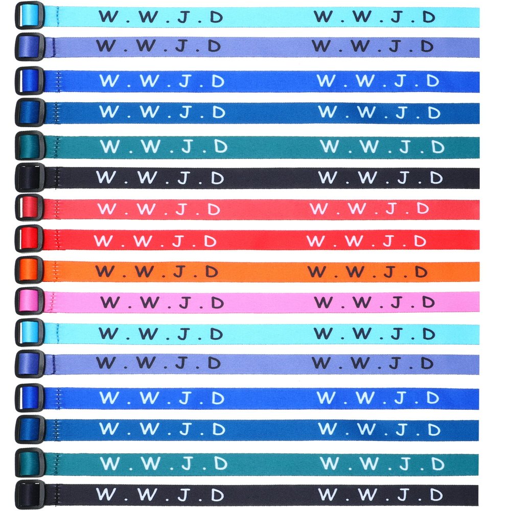 Juinte 100 Pcs WWJD Bracelets What Would Jesus Do Bracelets Webbing Jesus Religious Christian Wristbands 10 Colors Woven Wristbands for Women Men(Vivid Color)