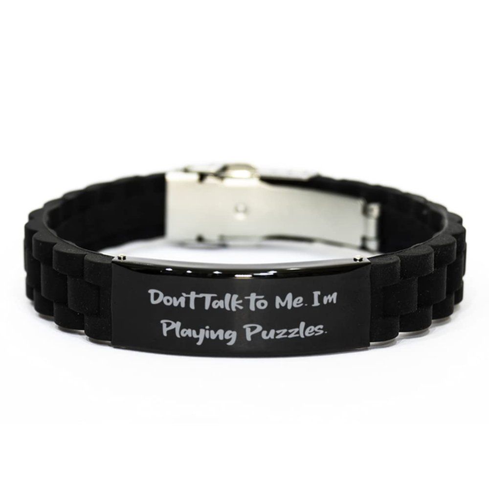 amangny Puzzles Gifts for Friends, Don't Talk to Me. I'm Playing Puzzles., Love Puzzles Black Glidelock Clasp Bracelet, Engraved Bracelet from