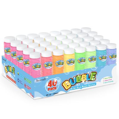 INSCRAFT 40 Pack Bubbles Solution Bulk, Party Favors for Kids Adults, 8 Colors Bottles with Wands for Birthday, Summer Toy, Weddings, Outdoor Activity, Refill for Bubbles Machine Blower