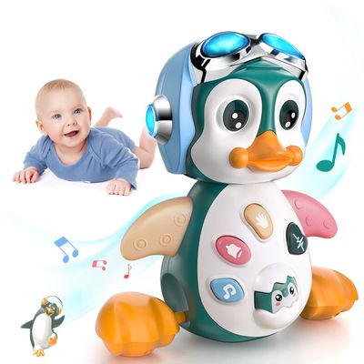 MOONTOY Musical Penguin Crawly Baby Toys 0-3-6 6-12 Month, Infant Light Up Tummy Time Dancing Moving Walking Crawling Toys, Baby Easter Basket Stuffers Gifts 3 4 5 6 7 8 9 10 Month 1 Year Old Boy Girl