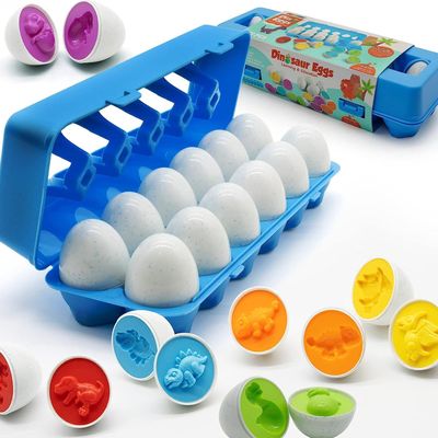 MOONTOY Dinosaur Matching Eggs for Toddlers Easter Eggs Toy 12PCS Educational Learning Color & Shape Recognition Montessori STEM Toy, Sorting Fine Motor Skills, Easter Gift, Easter Basket Stuffers