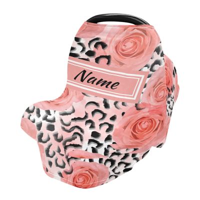 Custom Pink Rose Leopard Baby Car Seat Cover Personalized Your Name Nursing Covers Breastfeeding Scarf Infant Carseat Canopy for Mom Baby Gift