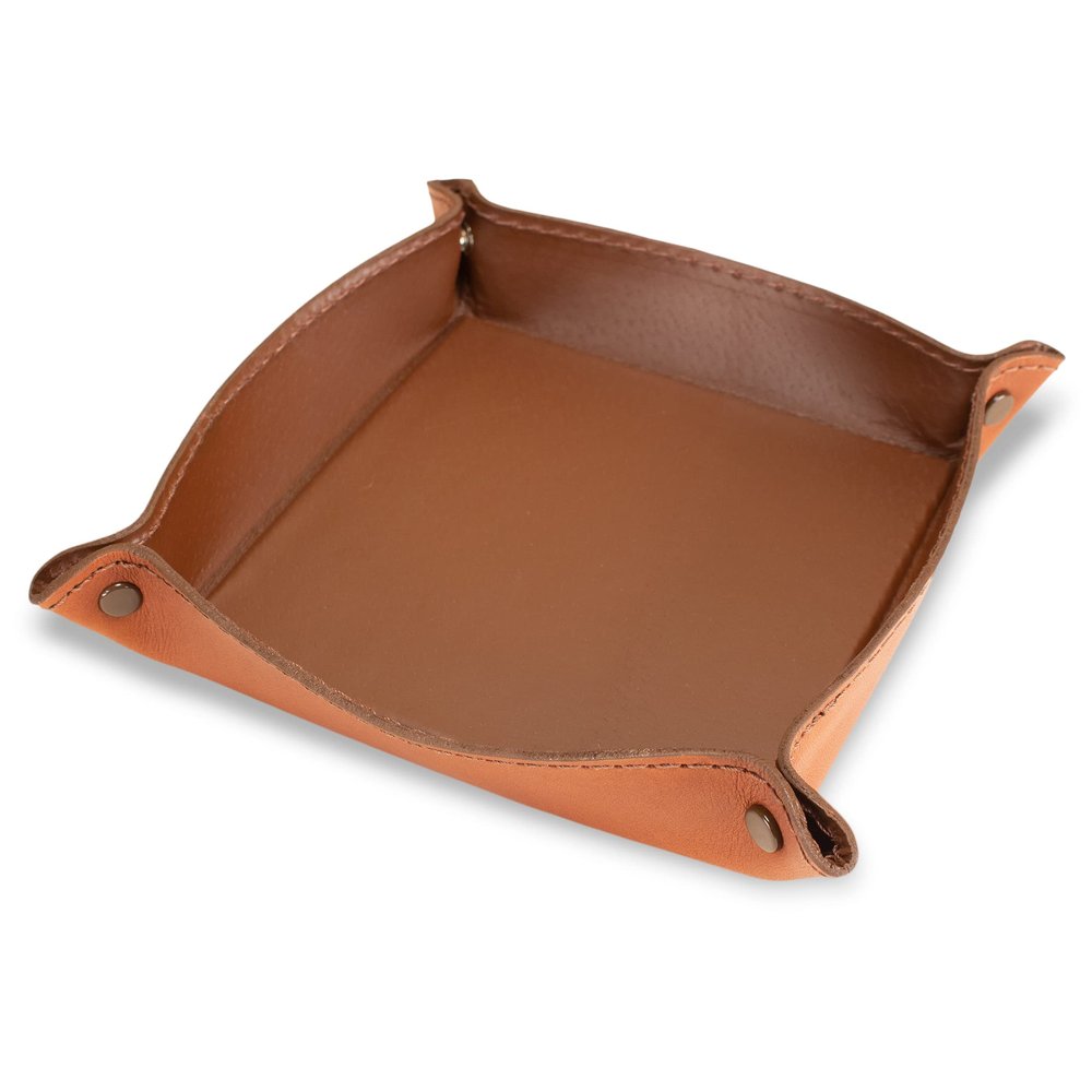 Yoder Leather Company Handmade Genuine Leather Valet Tray Collapsible Dice Tray for RPG Games, Tabletop, Coins, Keys and Accessories (Brown)