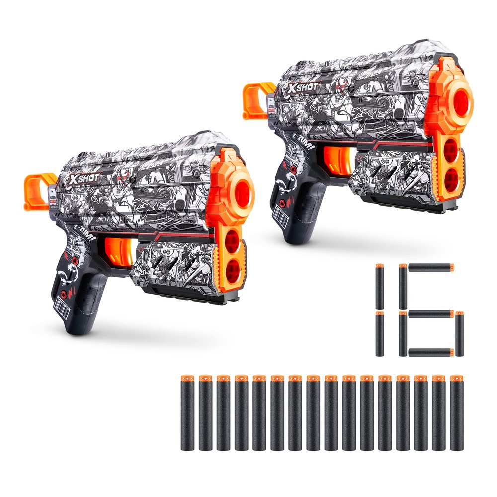 XSHOT Skins Flux - Illustrate (2 Pack + 16 Darts) by ZURU, Easy Reload, Air Pocket Dart Technology, Toy Foam Dart Blaster for Kids, Teens, Adults, Frustration Free Packaging
