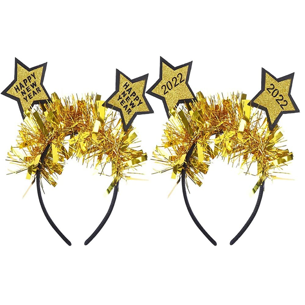 Hosfairy 2PCS 2022 Happy New Year Headband Sequins Star Headband for New Year Eve Party Decoration Supplies (Gold)