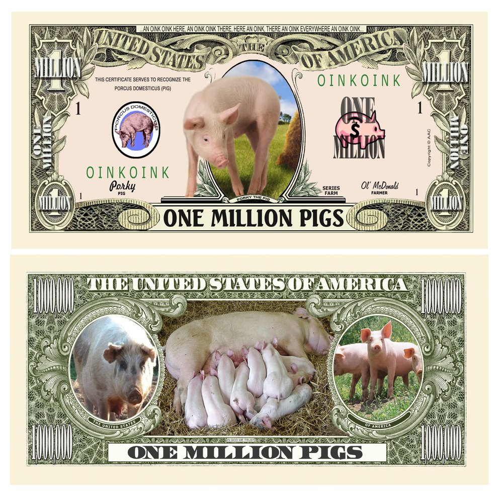 American Art Classics Pack of 25 - Pig Million Dollar Bill - Best Gift or Keepsake for Piggy Lovers