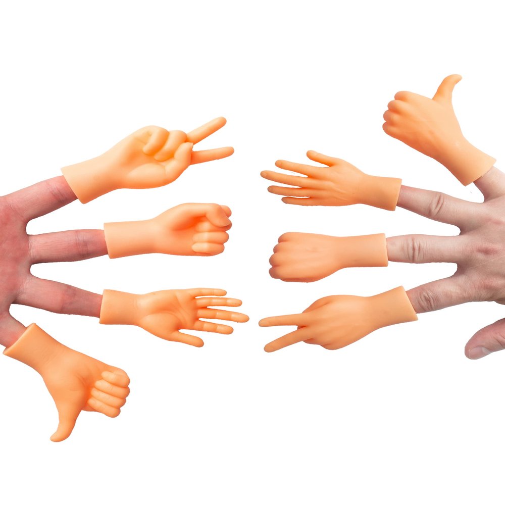 AQKILO Tiny Hands Rock Paper Scissors Finger Puppets 8 Pieces, Mini Left and Right Hand Set, Mixed Styles for Party Favors, TikTok Toys, and Gag Gifts