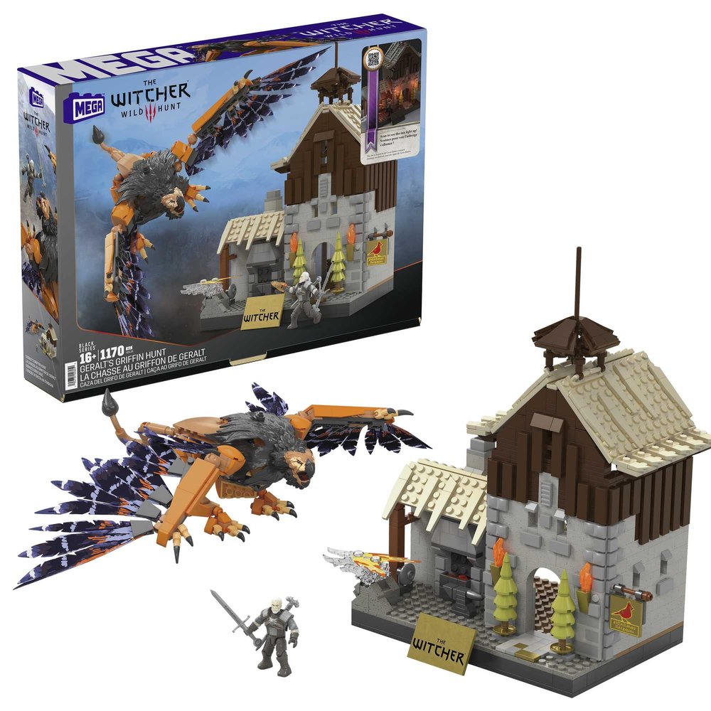 MEGA The Witcher Building Toys Set, Geralts Griffin Hunt with 1170 Pieces, 1 Micro Action Figure and Accessories, Adult Collectible