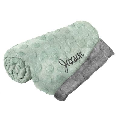 berry bebe Personalized Baby Blankets for Baby Boy, Plush and Luxurious Velour Bear Design, Opal Blue and Gray Customized Baby Blanket