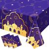 3-Piece Purple and Gold Tablecloth Set - 42.5 x 70.9 Inch Plastic Table Covers for Birthday Party Decorations, Nights Theme Supplies view 1