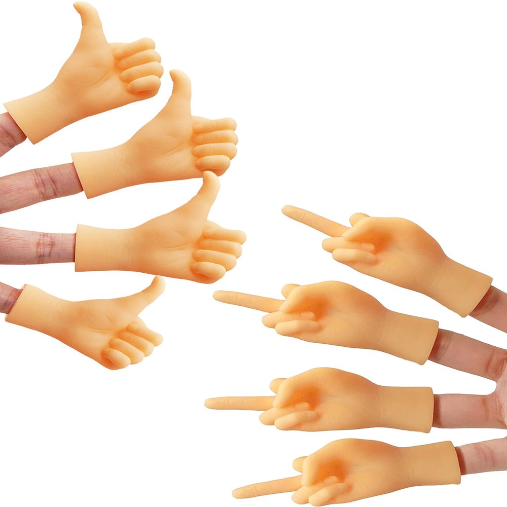 AQKILO Tiny Hands Miniature Finger Puppets with Left and Right Hand, Party Favors, Educational, TikTok Toys, 8 Pieces (2 Mixed Style)