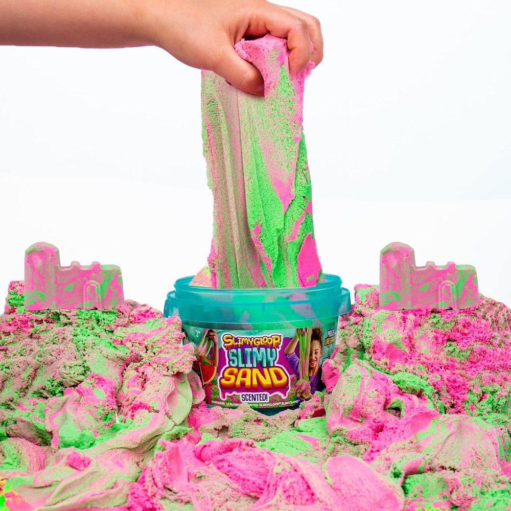 SLIMYSAND Watermelon SLIMYGLOOP Slimy Sand 1.5 lb. Bucket Pink & Neon Green Scented Bucket for Kids Ages 3+