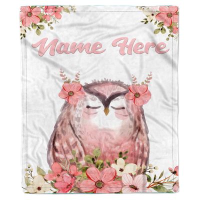 Personalized Name Blanket Baby Owl Floral Blanket Floral Nursery Blanket Custom Name Blanket Personalized Unique Custom Gift Soft Fleece Blanket Owl Baby Name Blanket