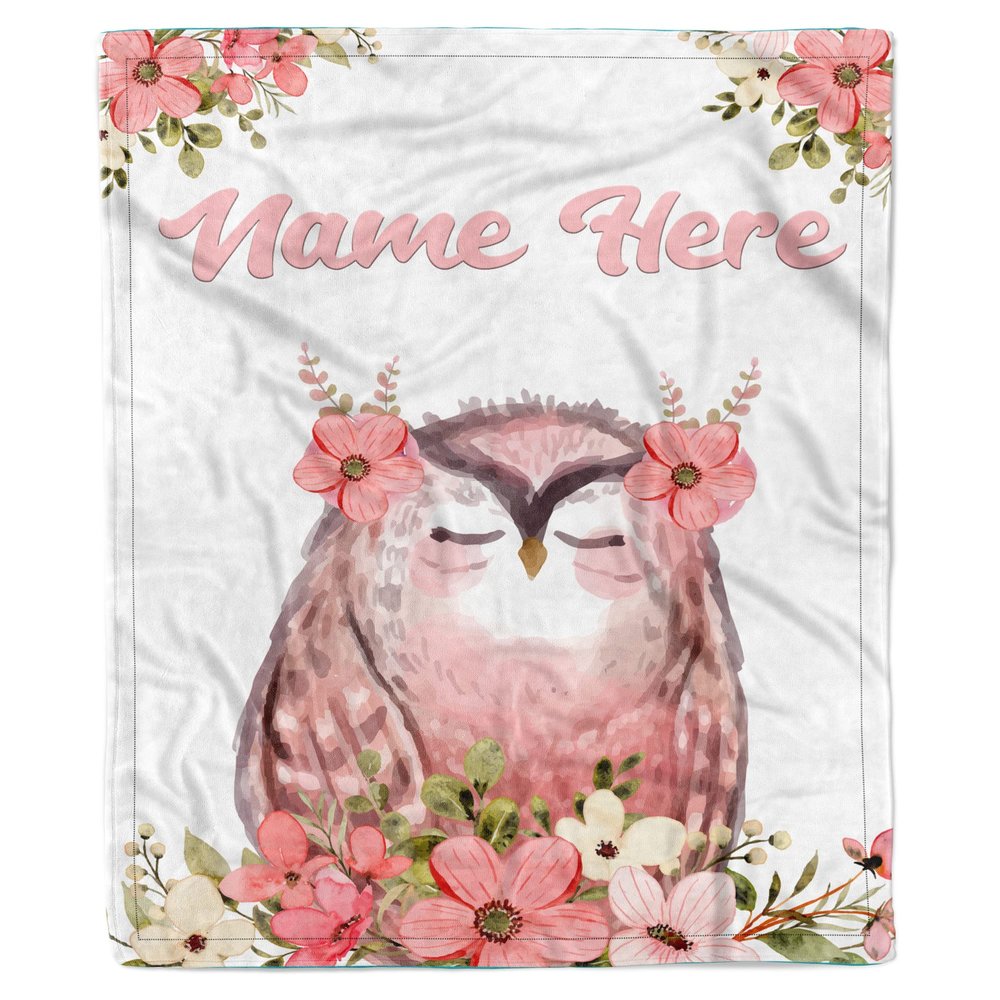 Personalized Name Blanket Baby Owl Floral Blanket Floral Nursery Blanket Custom Name Blanket Personalized Unique Custom Gift Soft Fleece Blanket Owl Baby Name Blanket