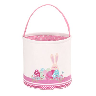 LessMo Easter Bunny Basket Egg Buckets, Pink Cute Personalized Canvas Cotton Tote Bags Egg Hunt Basket for Party Gifts