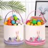 LessMo Easter Bunny Basket Egg Buckets, Pink Cute Personalized Canvas Cotton Tote Bags Egg Hunt Basket for Party Gifts view 4