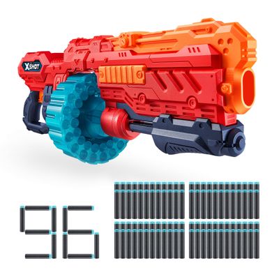 XSHOT Excel Turbo Advance (90 Darts) by ZURU, XSHOT Red Foam Dart Blaster, Toy Blaster, Automatic Rotating Barrel, Slam Fire, Toys for Kids, Teens, Adults (Red)