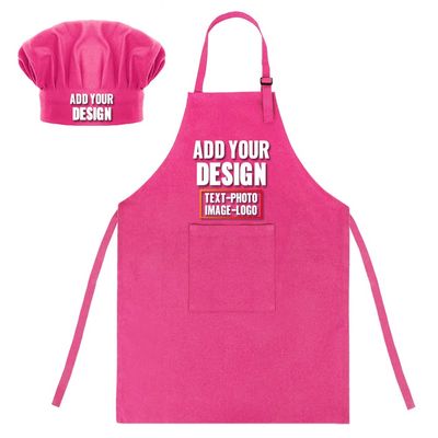 TopTie Custom Kids Apron and Chef Hat Set, Adjustable Cotton Child Cooking Kitchen Apron, S-XXL-Hot Pink-S