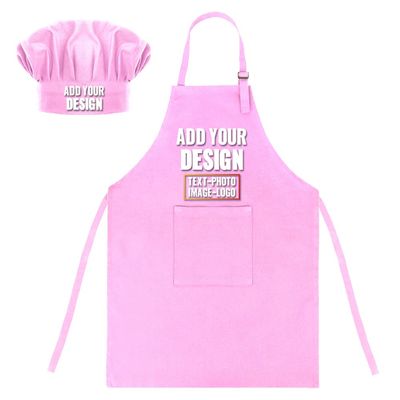 TopTie Custom Kids Apron and Chef Hat Set, Adjustable Cotton Child Cooking Kitchen Apron, S-XXL-Light Pink-XXL
