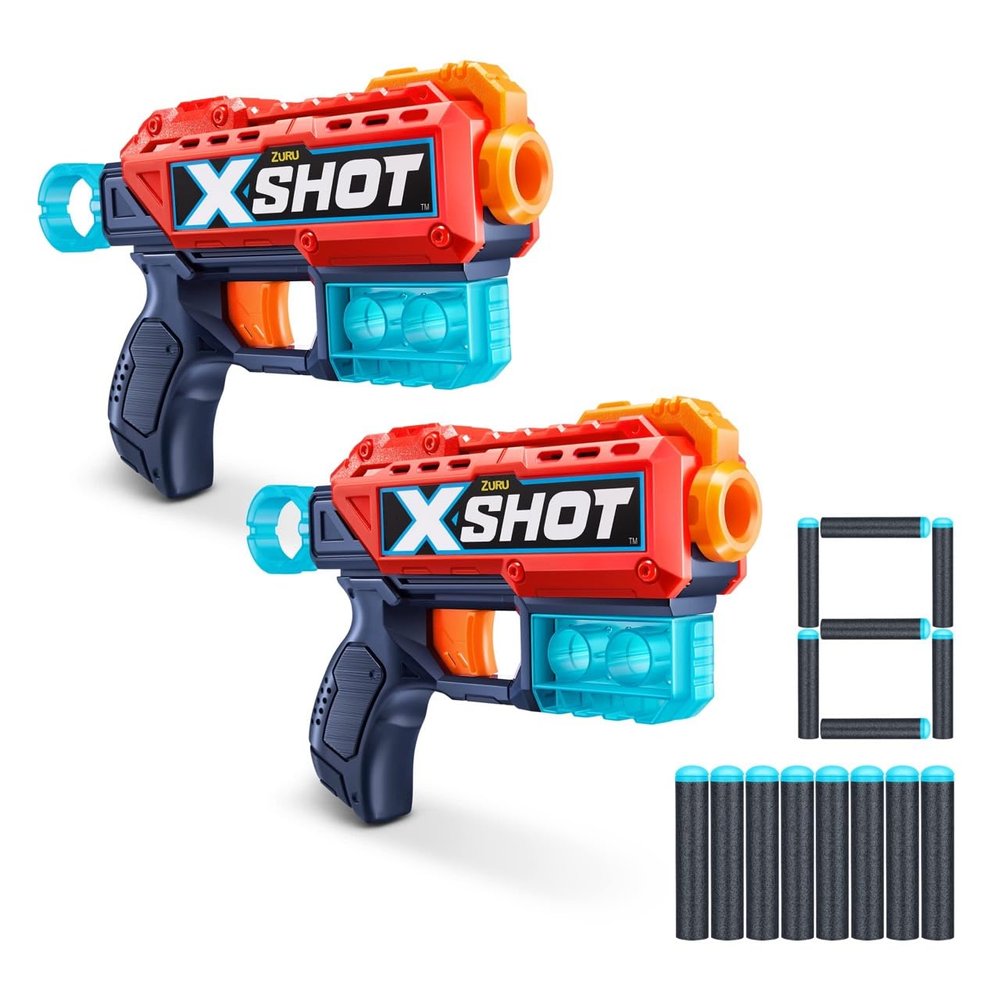XSHOT Excel Double Kickback (6 Shooting Targets + 8 Darts) Blaster Combo Pack by ZURU, XSHOT Red Foam Dart Blaster, Toy Blaster, Compact, Toys for Kids, Teens, Adults (Red)