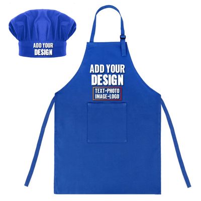 TopTie Custom Kids Apron and Chef Hat Set, Adjustable Cotton Child Cooking Kitchen Apron, S-XXL-Blue-XXL