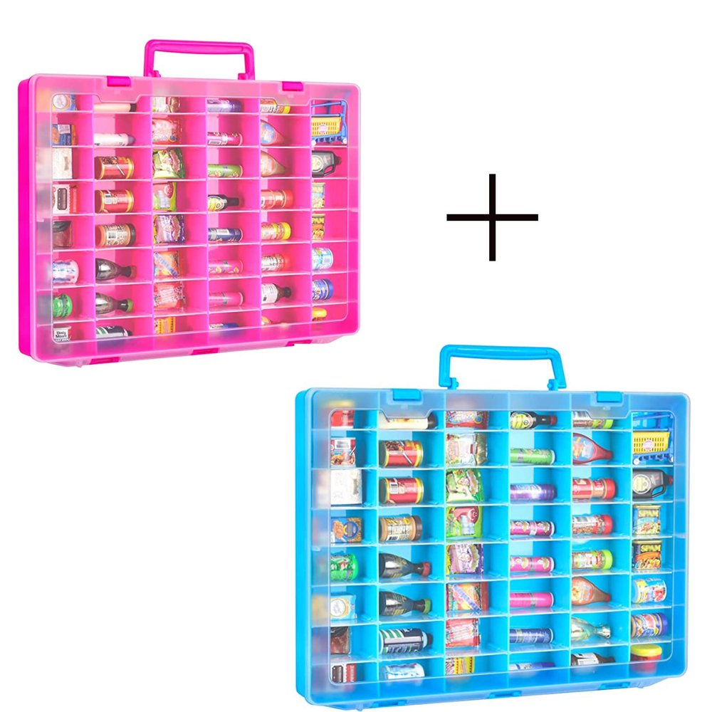 Case Compatible with 5 Surprise Mini Brands Toys Series 1 2 3 Mystery Capsule Real Miniature Collectible Kit Storage for Littles, for Mini Mart Collection Organizer(Box Only) Red+Blue2Packs