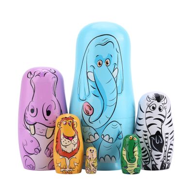 Yoption 6 Pcs Russian Nestingdolls, Handmade Wooden Matryoshkadoll Animal Nestingdoll Set for Christmas Birthday Gift Party Home Decorations (Blue Elephant)