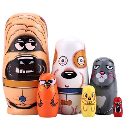 Yoption 6 Pcs Russian Nesting Dolls, Handmade Wooden Cute Dog Matryoshka Dolls Set for Christmas Birthday Wishing Gift (Cute Dogs)