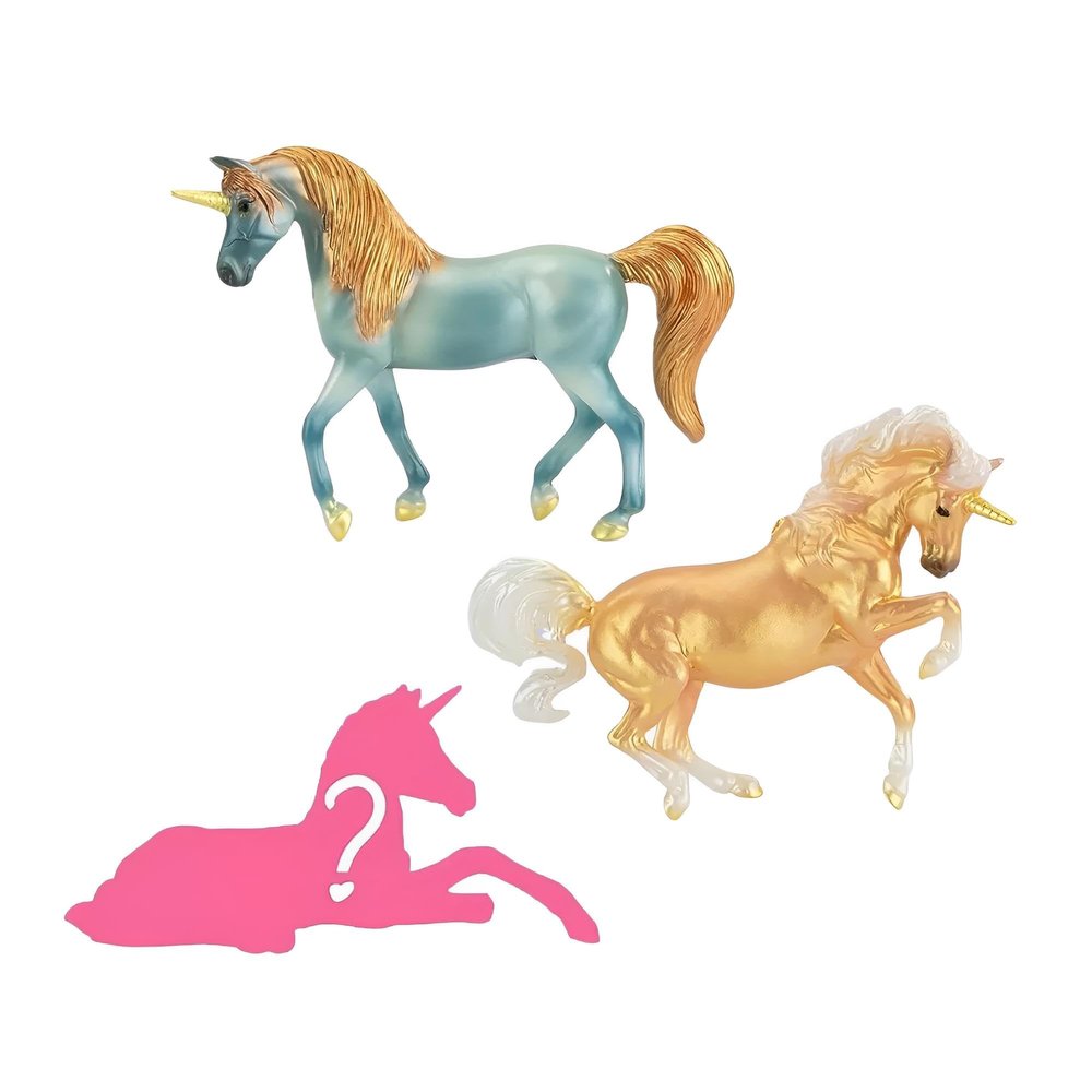 Breyer Horses Stablemates Mystery Unicorn Foal Surprise | Open and Find The Surprise Foal | 3 Unicorn Set | Horse Toy | Horse Figurines | 3.75" x 2.5" | 1:32 Scale | Model #6121