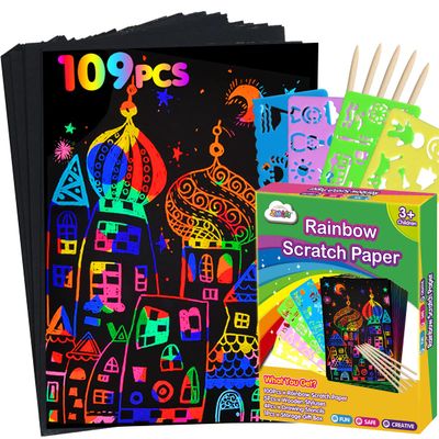 ZMLM Rainbow Scratch Paper Kit: 168Pcs Magic Art Craft Stuff Supplies Black Scratch Off Paper for Age 3-12 Kids Children Girl Boy Christmas Birthday Gifts