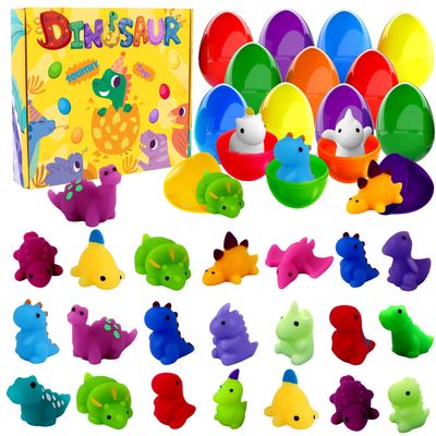 JOICEE 24pcs Dinosaur Squishy Toy Prefilled Easter Eggs, Kawaii Mochi Squishies Stress Relief Toys Filled Plastic Easter Eggs for Easter Basket Stuffers Party Favor Egg Hunt for Kids